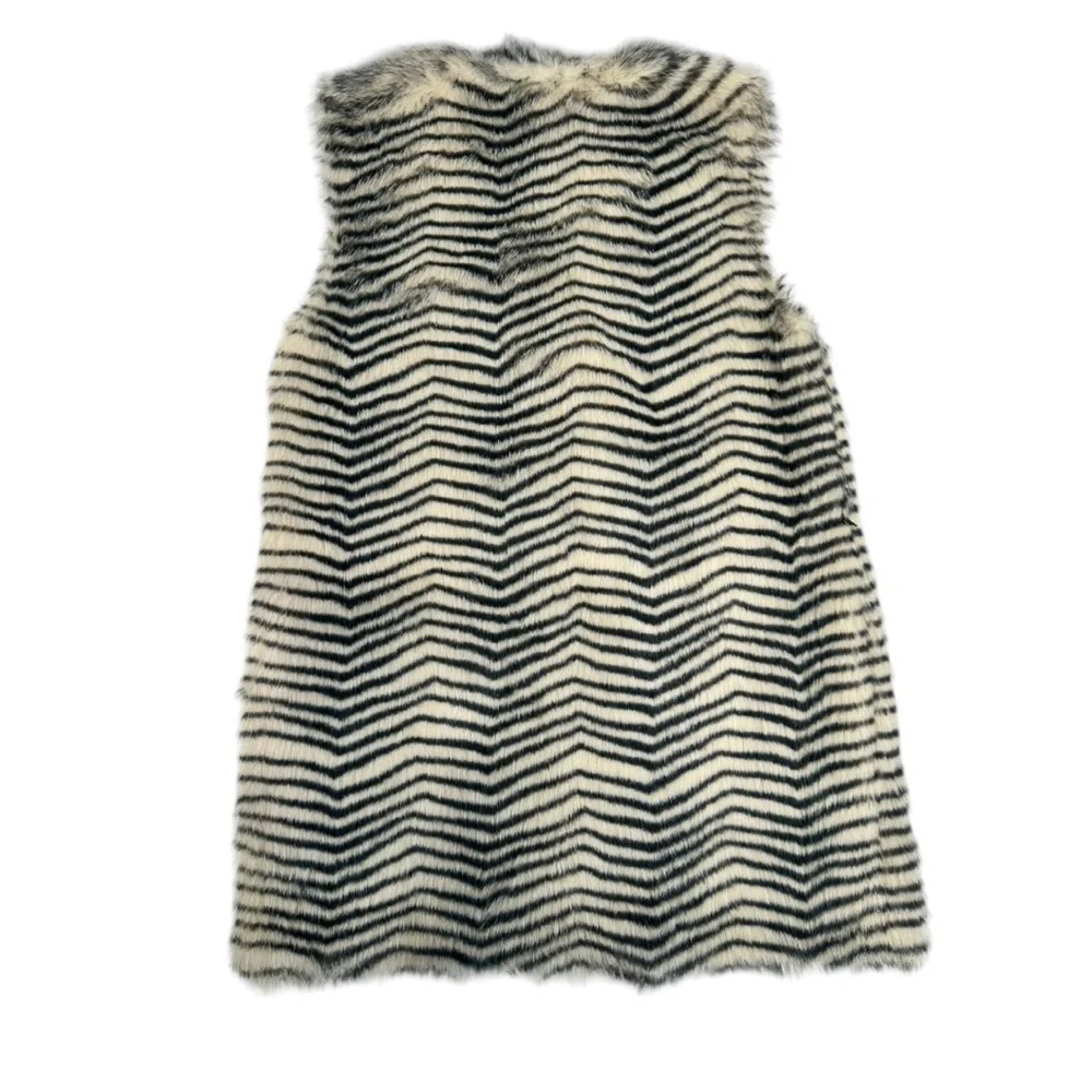Betsey Johnson Zebra Striped Faux Fur Vest Black White Zig Zag Boho Lined Small